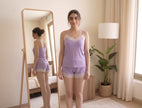 Satin cami and shorts pajama set with lace trim