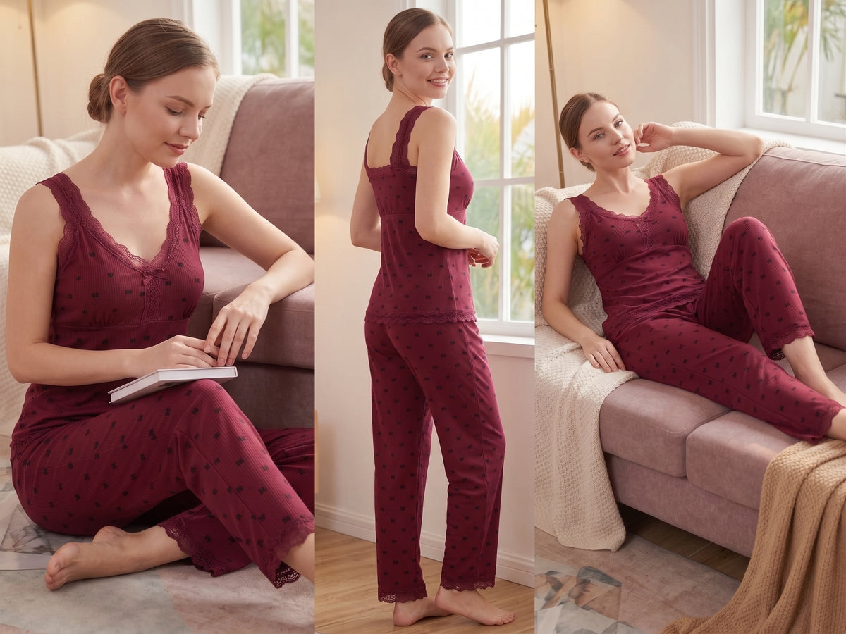 Printed tanktop and long pants pajama set