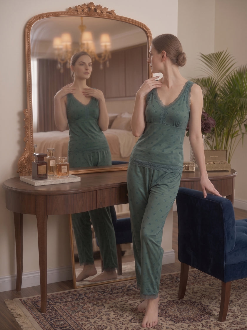 Printed tanktop and long pants pajama set