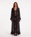 sheer mesh maxi robe with faux fur trim