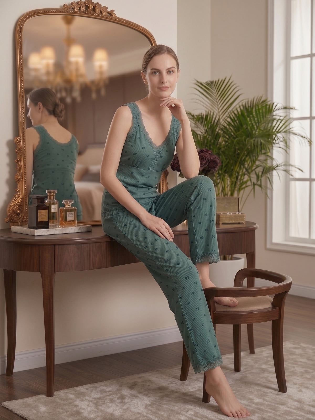 Printed tanktop and long pants pajama set