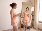 Satin cami and shorts pajama set with lace trim