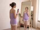 Satin cami and shorts pajama set with lace trim