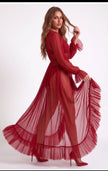 sheer mesh maxi robe with faux fur trim