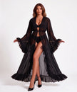 sheer mesh maxi robe with faux fur trim