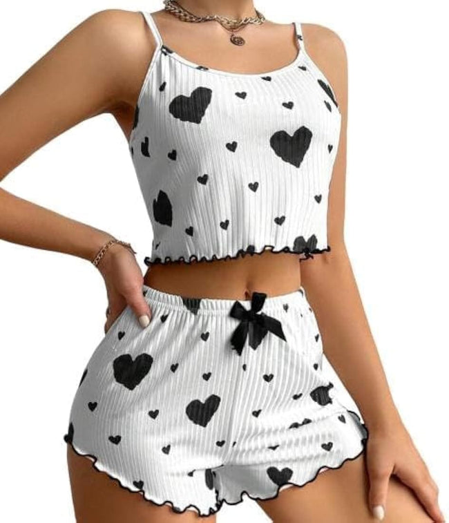 Heart pink pleated crop top and  shorts set